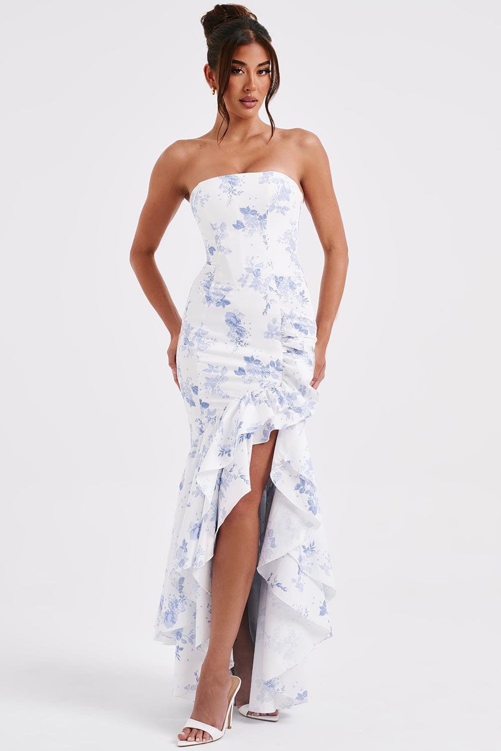 Thalyra™ | Elegante Blauwe Bloemenjurk
