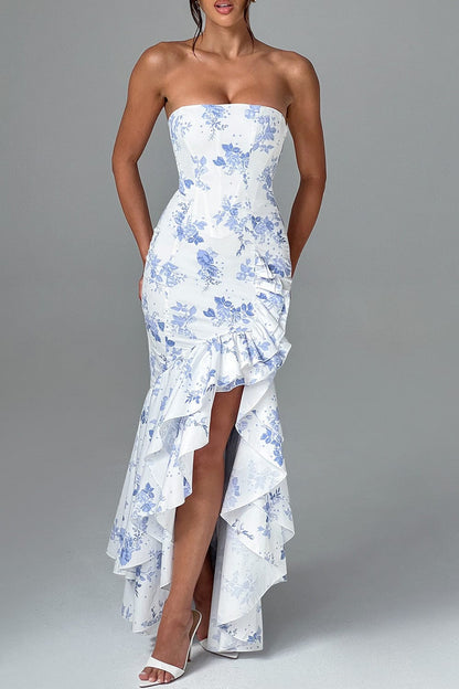 Thalyra™ | Elegante Blauwe Bloemenjurk
