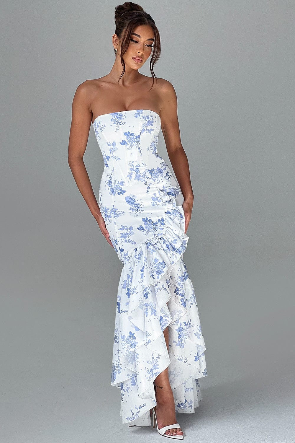 Thalyra™ | Elegante Blauwe Bloemenjurk