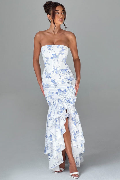 Thalyra™ | Elegante Blauwe Bloemenjurk